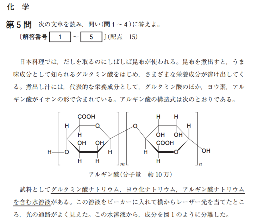 試行調査第2回化学の問題例