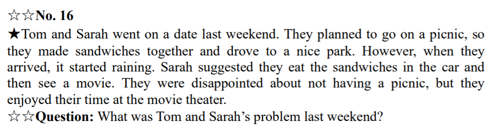 英検2級のリスニング第2部の問題例