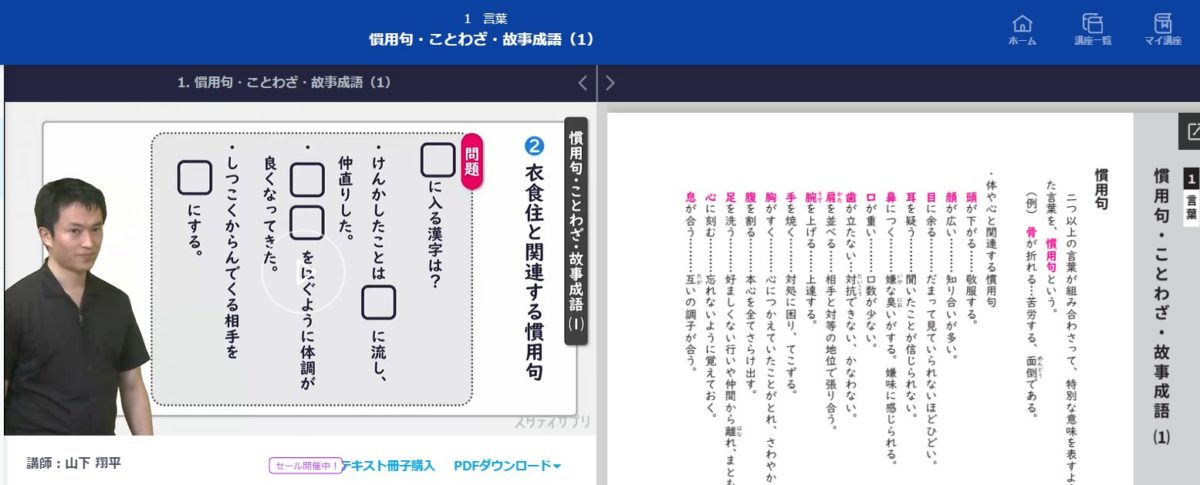 スタディサプリの中学国語の国文法の講義内容