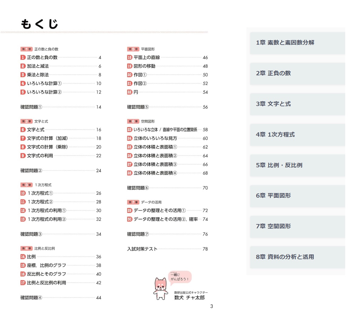 チャート式数学問題集のもくじとスタサプの学習範囲